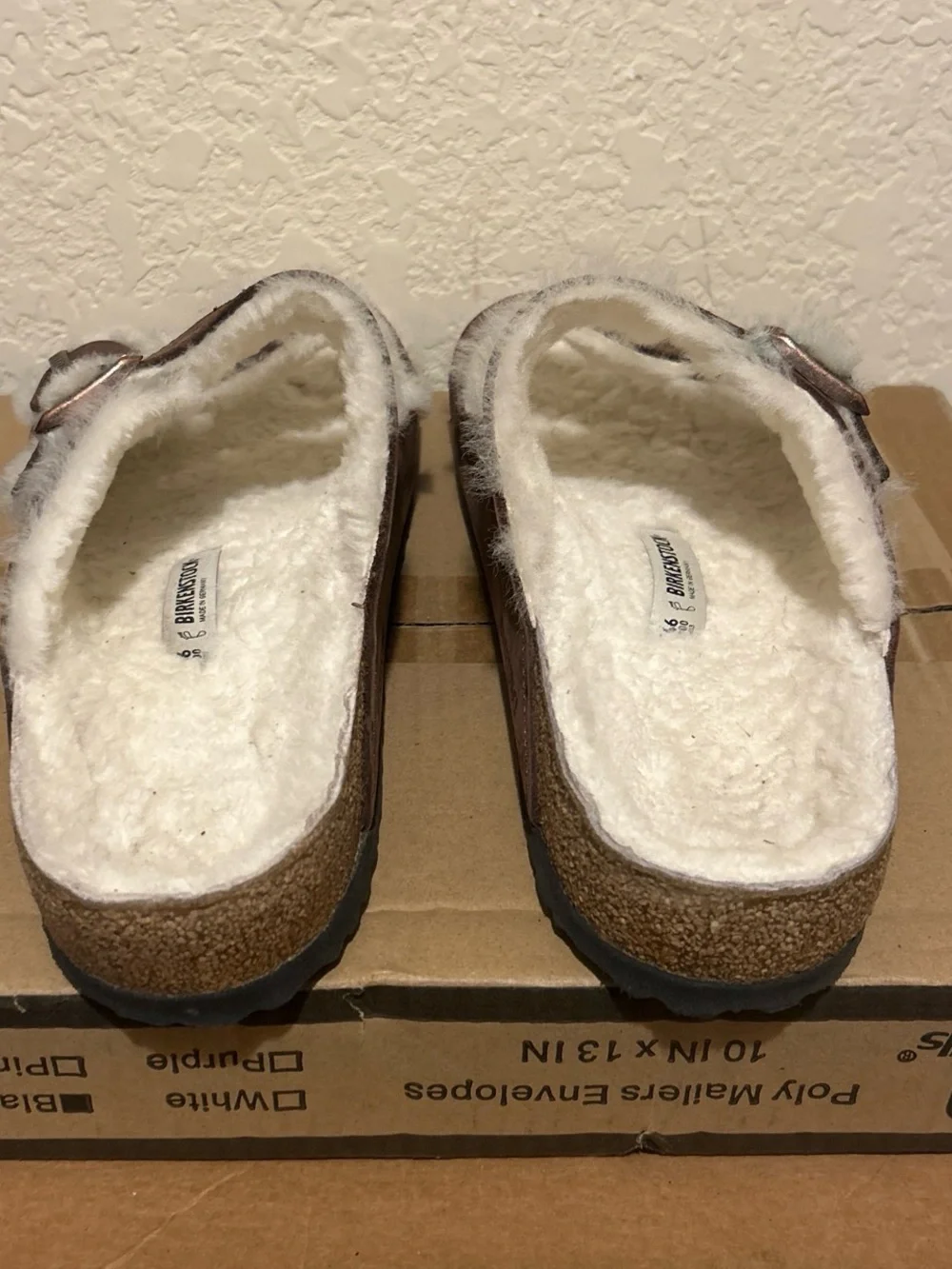 Birkenstock Arizona Shearling Mink Leather Sandal - Brown and Cream